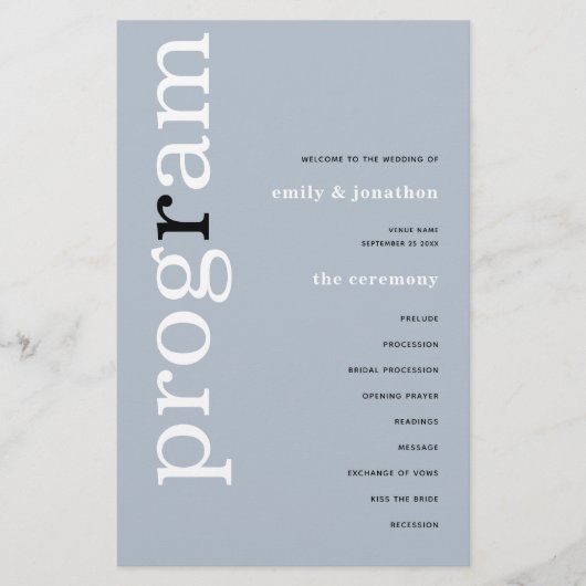 バジェットシンプル文字ダスティブルー結婚式 プログラム (正面)