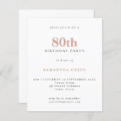 バジェットシンプル文字赤面80番目の誕生日招待状 (正面/裏面)