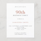 バジェットシンプル文字赤面90番目の誕生日招待状 (正面)
