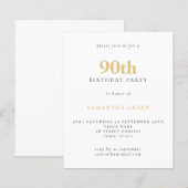 バジェットシンプル文字金ゴールドブラック90th誕生日招待状 (正面/裏面)