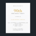 バジェットシンプル文字金ゴールドブラック90th誕生日招待状<br><div class="desc">バジェットシンプル文字金ゴールドブラック90th誕生日招待状。4.5 x 5.6インチより小さい価格のための値は、招待状に推奨されるセミグロスオプションにデフォルト設定され、ポストカードと同様の厚さである。サテンのオプションは、エンクロージャに対してより薄い紙を提供する方が良い。</div>
