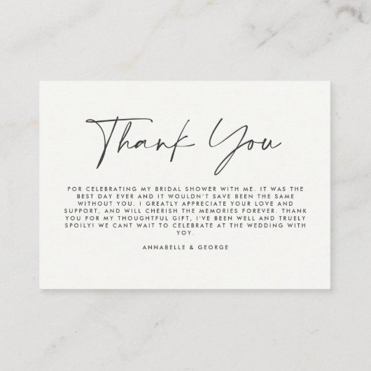 バジェットシンプル植物学ブライダルシャワー感謝していユー エンクロージャーカード (裏面)
