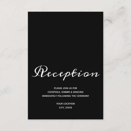 バジェットシンプル白黒ウェディングレセプション エンクロージャーカード (正面)