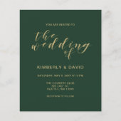 バジェットシンプル結婚式招待状グリーンと金ゴールド (正面)