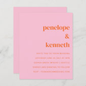 バジェットシンプル結婚式招待状ピンクオレンジ (正面/裏面)
