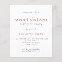 バジェットシンプル赤面スウィート16誕生日招待状