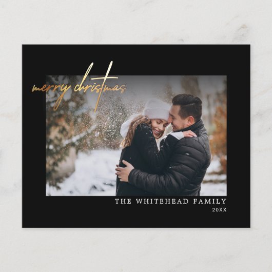 バジェットシンプル金ゴールドメリークリスマスブラックカード チラシ (正面)