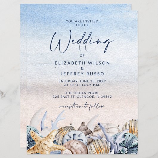 バジェットシーシェルビーチ結婚式招待状 (正面/裏面)