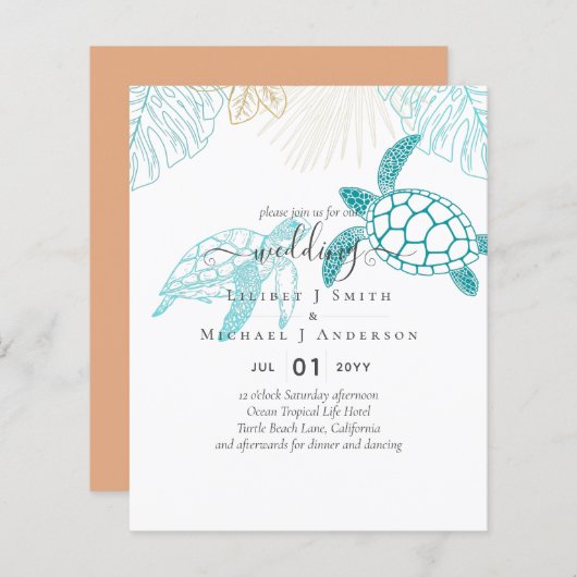 バジェットシー結婚カメのモダンラインアート (正面/裏面)