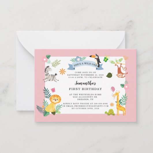 バジェットジャングルサファリアニマル1st誕生日ワイルドワン ノートカード (正面)