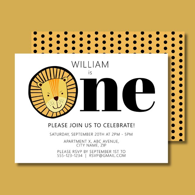 バジェットジャングルライオンボーイズ最初の誕生日パーティー (Wild One Lion First Birthday Invitation)