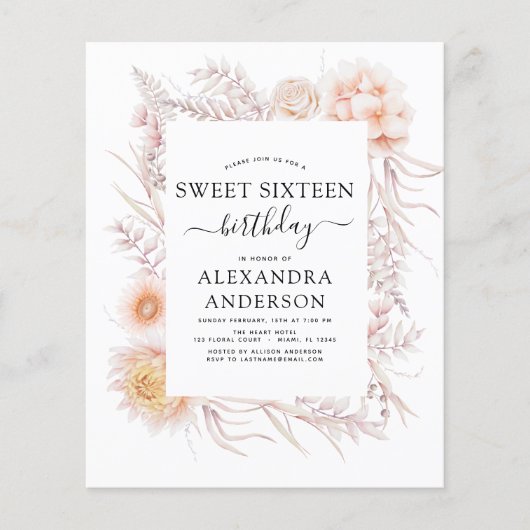 バジェットスイート16ボホダスティピンクフローラ誕生日 チラシ (正面)