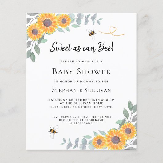 バジェットスウィートエイトビーベイビーシャワー招待状 (正面)