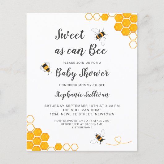 バジェットスウィートエイトビーベイビーシャワー招待状 (正面)