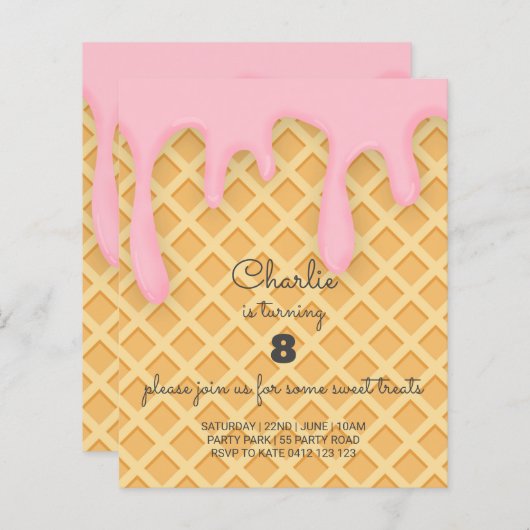 バジェットスウィートトリートアイスクリーム誕生日招待状 (正面/裏面)