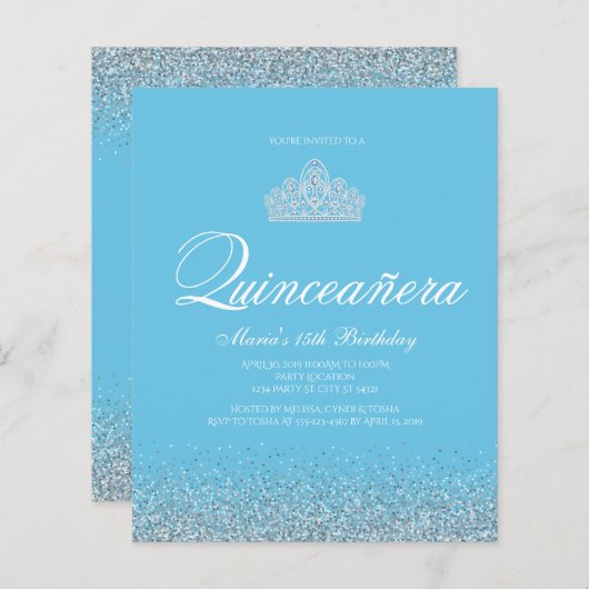 バジェットスウィート15、ライトブルーキンセアニェラ招待状 (正面/裏面)