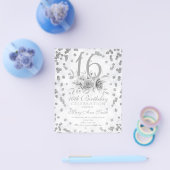 バジェットスウィート16グリッターシルバーフローラ招待状 チラシ (シングル)