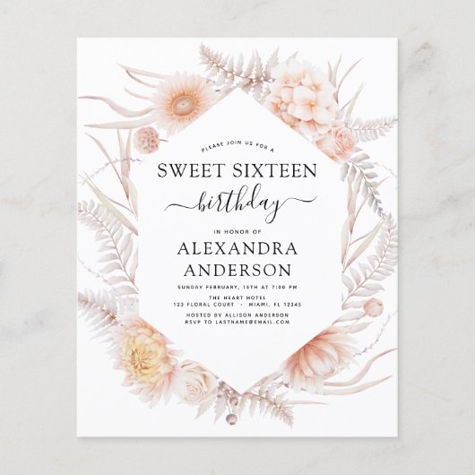 バジェットスウィート16ボホダスティピンクフローラ誕生日 チラシ (正面)