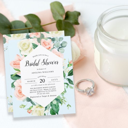 バジェットスカイブルーフローラブライダルシャワーフライヤー