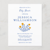 バジェットスカンジブルーフローラベビーシャワー招待状 (正面)