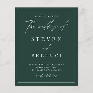 バジェットスクリプトエメラルドグリーン結婚式招待状