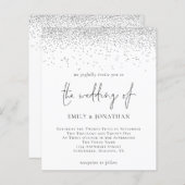 バジェットスクリプトシルバーグリッター結婚式招待状 (正面/裏面)