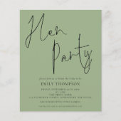 バジェットスクリプトセージグリーンヘンパーティの招待状 (正面)