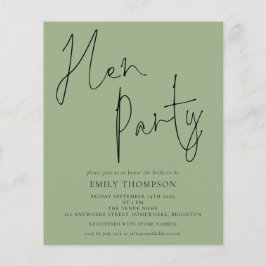 バジェットスクリプトセージグリーンヘンパーティの招待状
