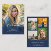 バジェットスクリプトネイビーブルーフォトコラージュ卒業 ノートカード (正面/裏面)