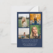 バジェットスクリプトネイビーブルーフォトコラージュ卒業 ノートカード (裏面)