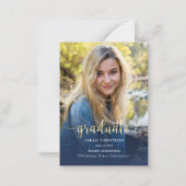 バジェットスクリプトネイビーブルーフォトコラージュ卒業 ノートカード (正面)