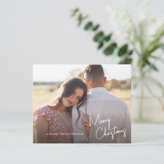 バジェットスクリプトメリークリスマスフォトホリデーカード (スタンド正面)