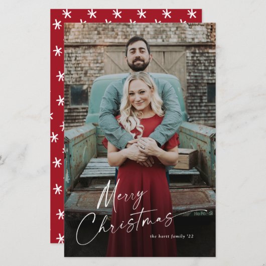 バジェットスクリプトメリークリスマスフォトホリデーカード (正面/裏面)