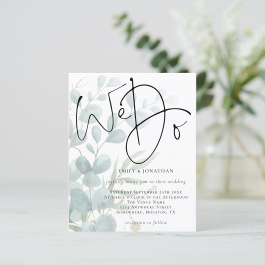 バジェットスクリプト我々ユーカリ結婚式招待状 (スタンド正面)