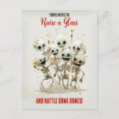 バジェットスケルトンをテーマにした大人のハロウィーン招待状 ポストカード (正面)