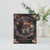 バジェットスケルトンRSVPゴシック結婚式招待状 ポストカード (スタンド正面)