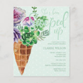 バジェットスコップドアップグリーンブライダルシャワー招待状 (正面)