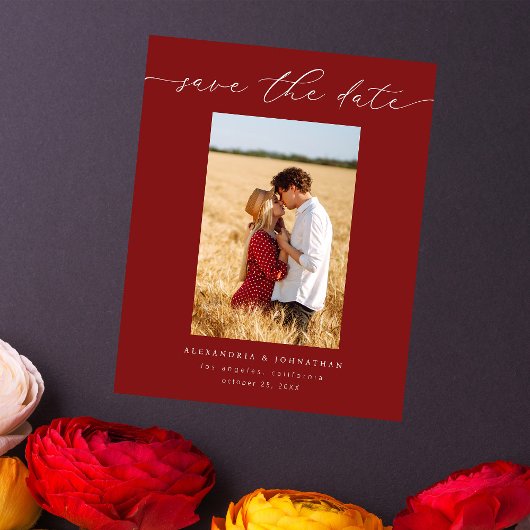 バジェットスタイリッシュシックモダン写真日付3赤を保存 チラシ