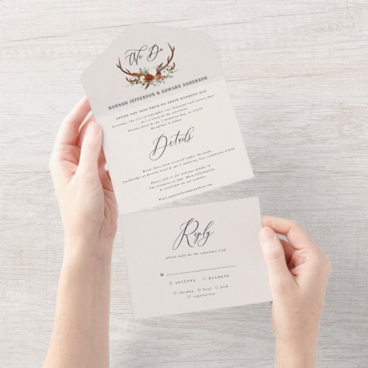 バジェットスタグテラコッタフローラ素朴エレガント性 オールインワン招待状 (貼ってはがせる)