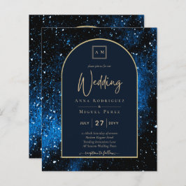 バジェットスターリーナイトネイビーブルー金ゴールド結婚式の招待