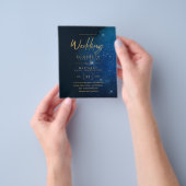 バジェットスターリーナイトネイビー金ゴールド結婚式の招待フライ チラシ (手)