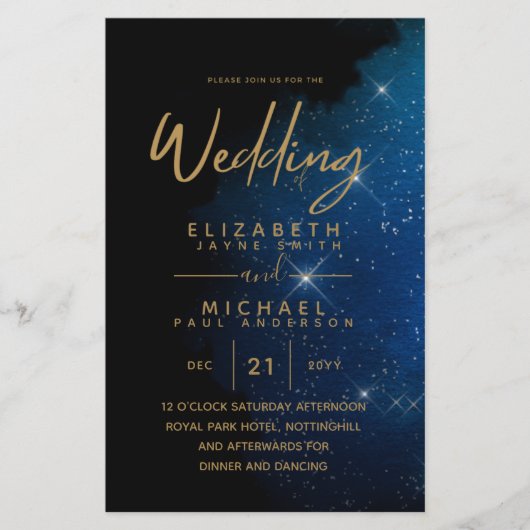 バジェットスターリーナイトネイビー金ゴールド結婚式招待状 (正面)