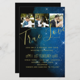 バジェットスターリーナイトネイビー金ゴールドA9結婚式の招待