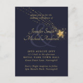 バジェットスターリーナイトブルー金ゴールド結婚式招待状 ポストカード (正面)