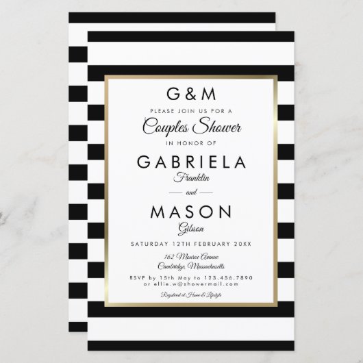 バジェットストライプモノグラム招待状 (正面/裏面)