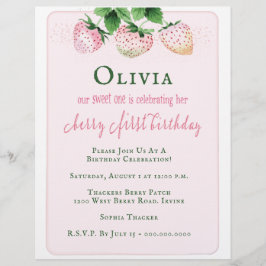 バジェットストロベリー1st誕生日パーティの招待状 チラシ