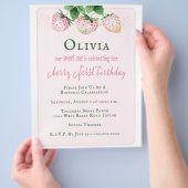 バジェットストロベリー1st誕生日パーティの招待状 チラシ (手)