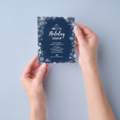 バジェットスノーフレークスオンネイビーホリデイ招待状 チラシ (手)