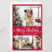 バジェットスノーフレーク赤コラージクリスマスシンカード (正面/裏面)