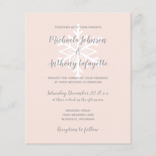 バジェットスノーフレーク赤面ウィンターウェディング招待状 (正面)